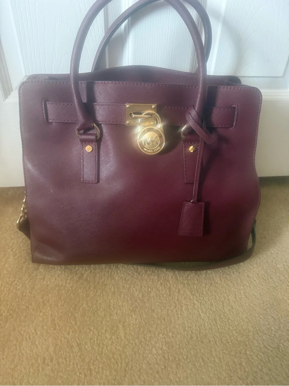 Micheal Kors - Wine  Large Saffiano Leather Tote & matching wallet bundle!